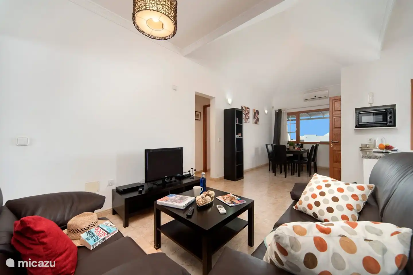 You can eat inside or outside because we also have a dining table inside.