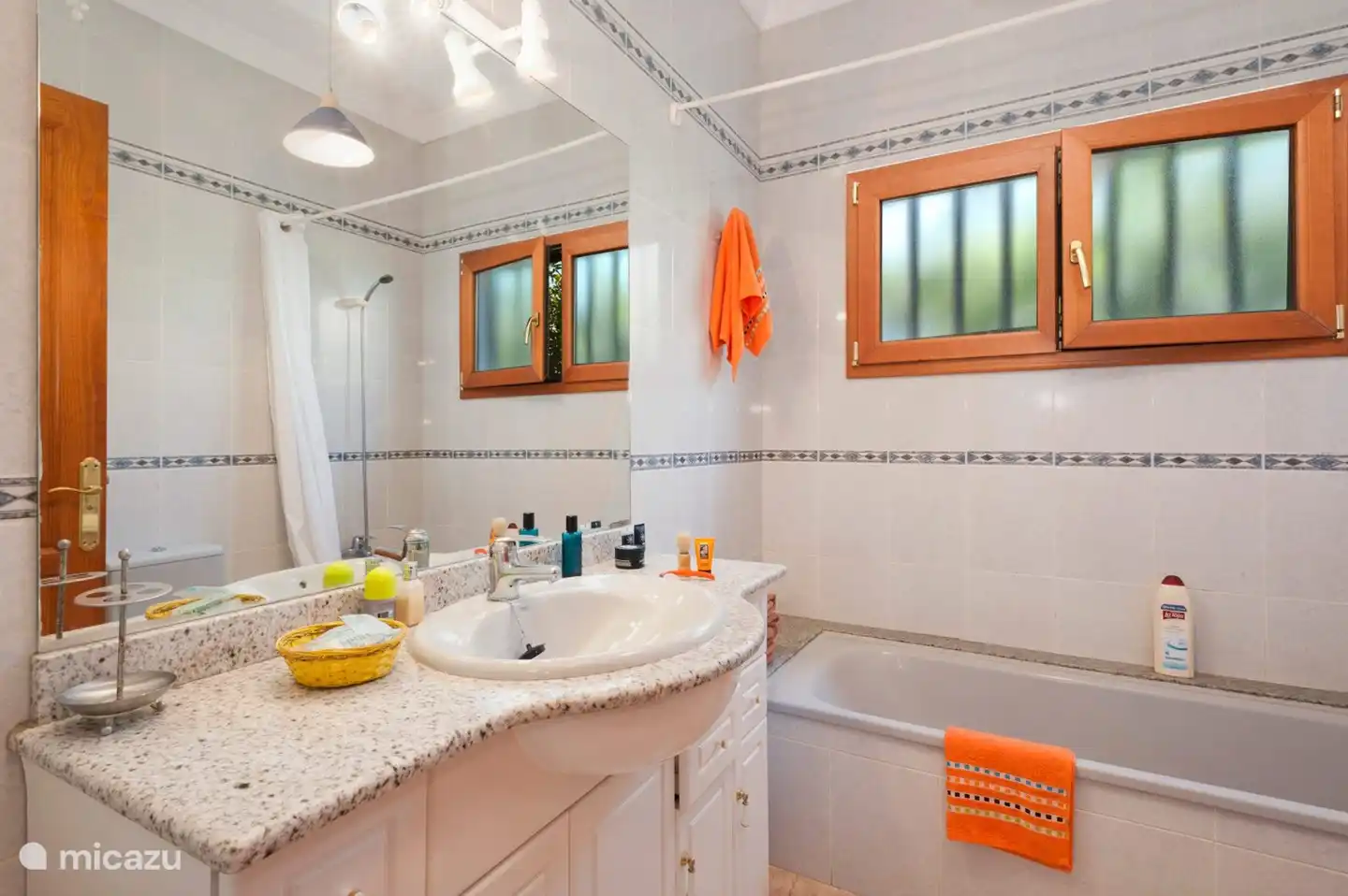 The master bathroom, with a shower and bath.