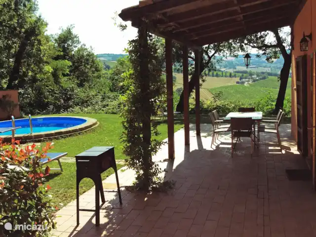 Location de Vacances Italie, Marche, San Lorenzo In Campo, maison de vacances - Maison Panorama Depuis la terrasse, vous pouvez rejoindre la piscine en quelques pas