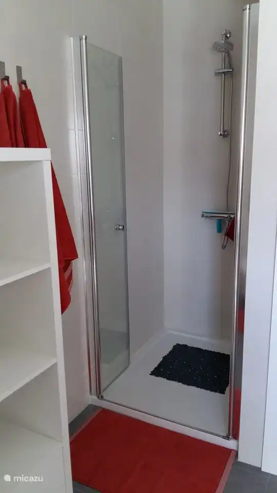 Begehbare Dusche vom Badezimmer im Erdgeschoss. 