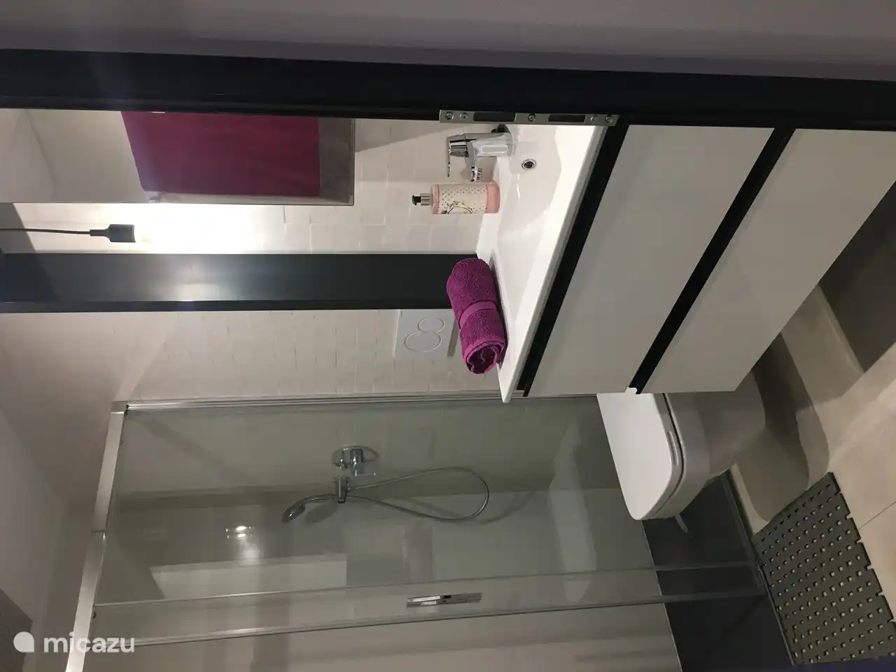 Salle de bain extérieure avec douche lavabo