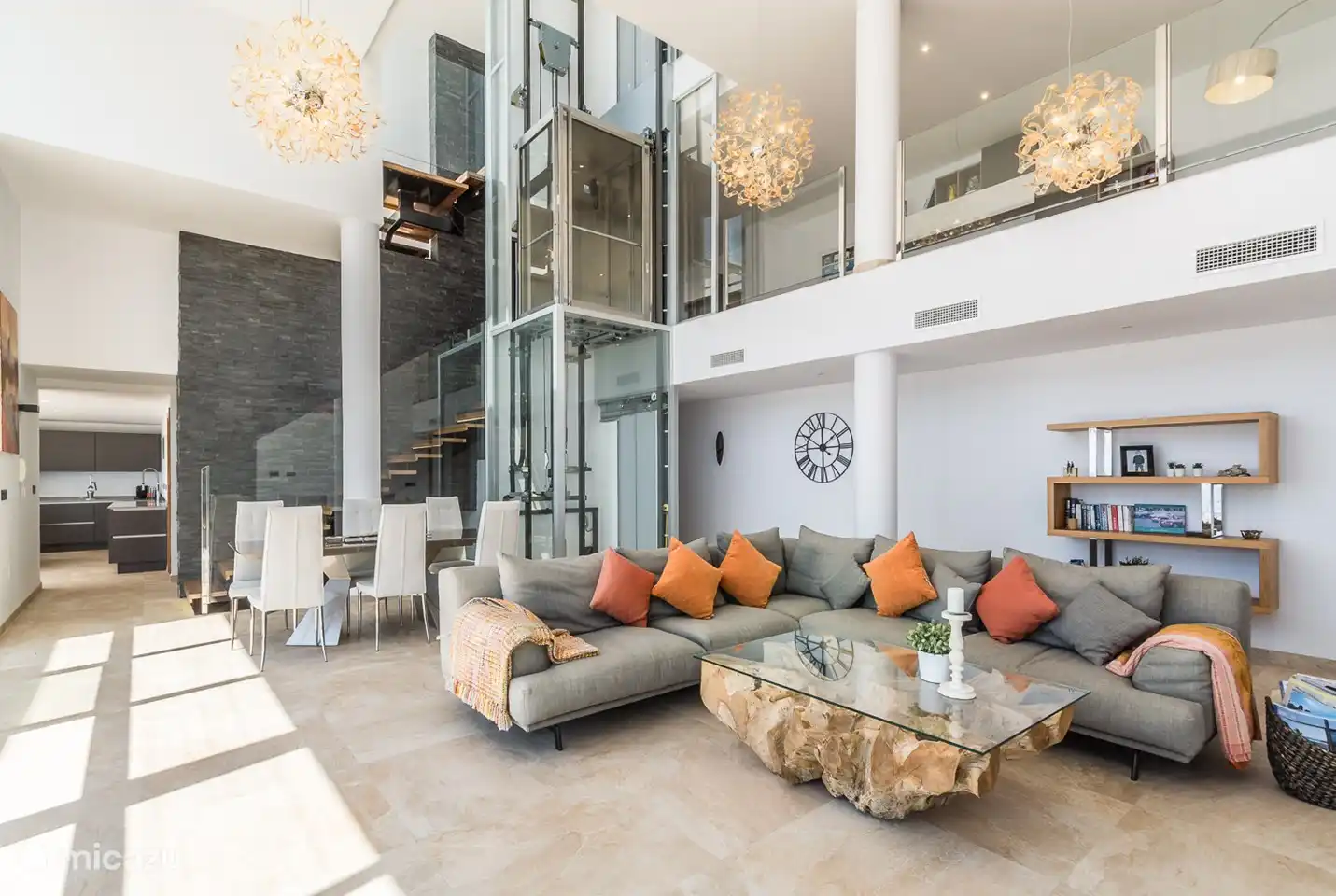 The living room with high ceiling