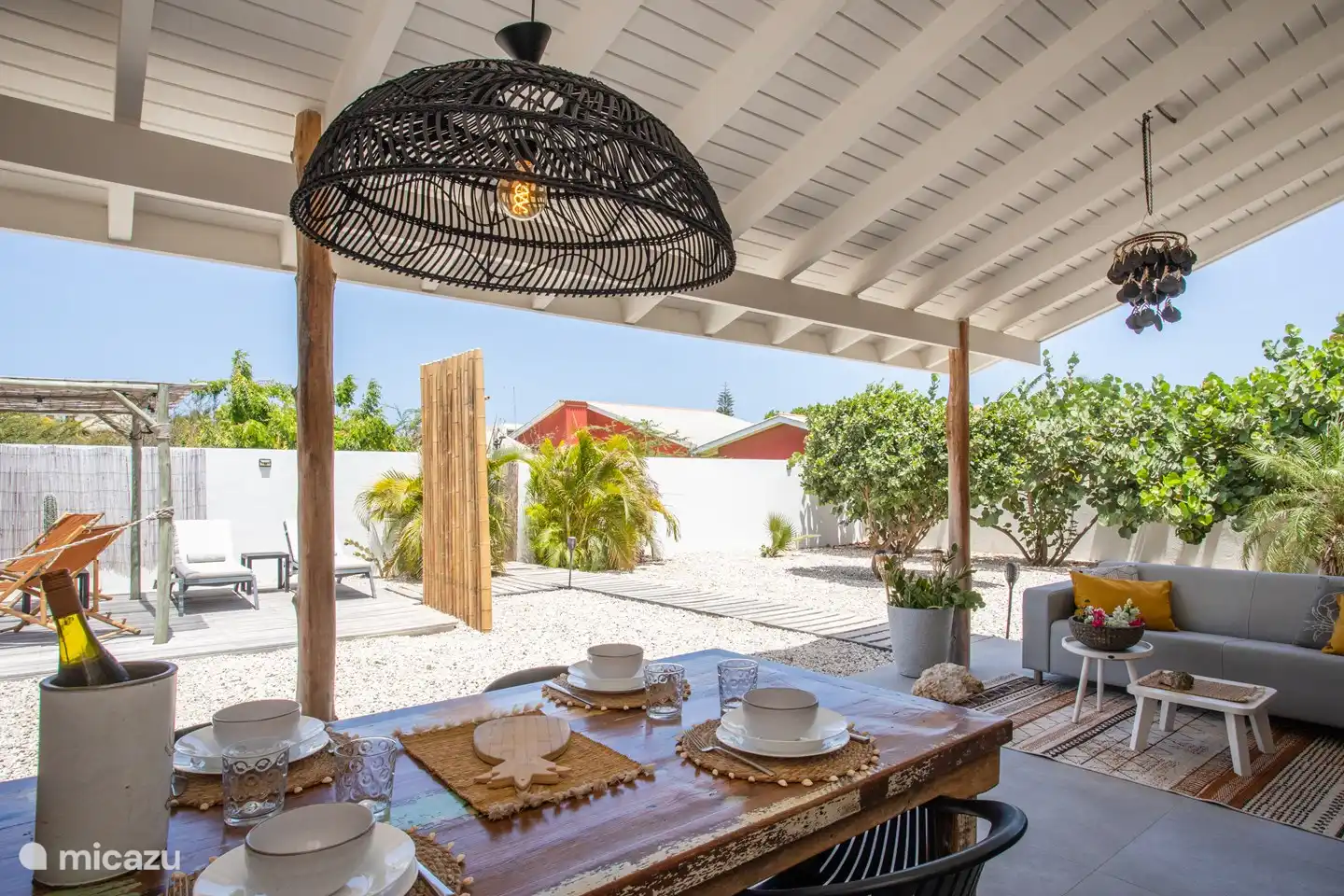 Porch overlooking tropical garden