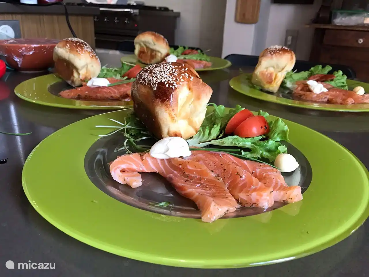 home-smoked salmon with freshly baked brioche bread