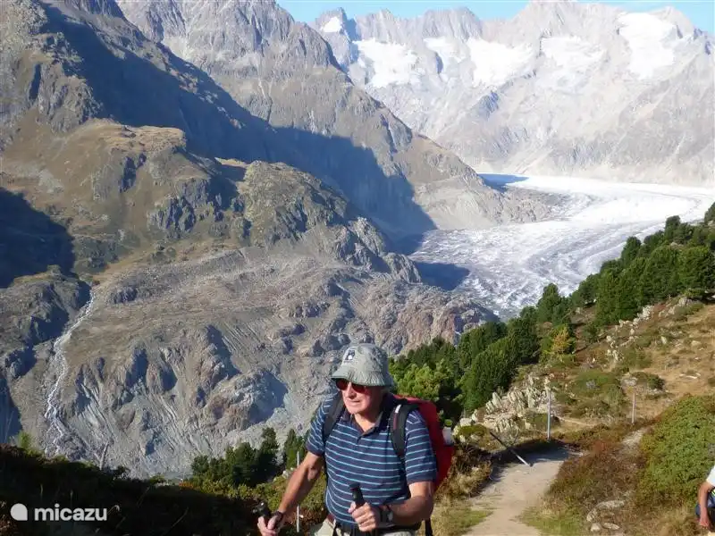 The Aletsch glacier is the big attraction in summer Walking past it or over it may be
Unesco World Heritage!