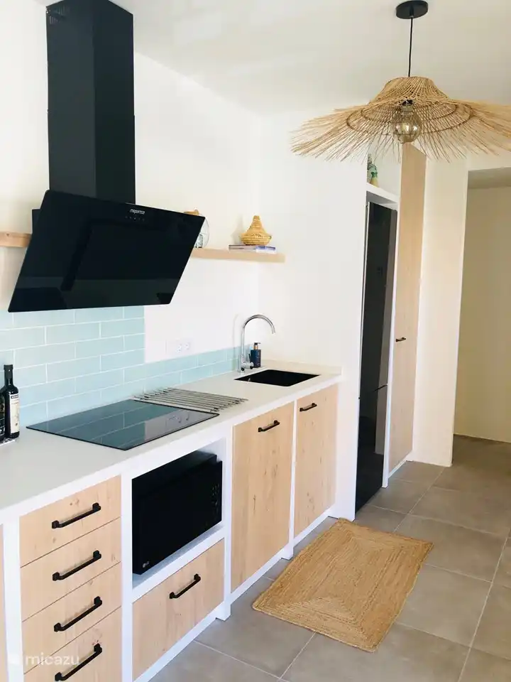 La cuisine a été conçue par nous et est équipée de tout le confort. (lave-vaisselle, bouilloire, grille-pain, micro-ondes, grand frigo, grand congélateur, presse-agrumes, plaques vitrocéramiques...)