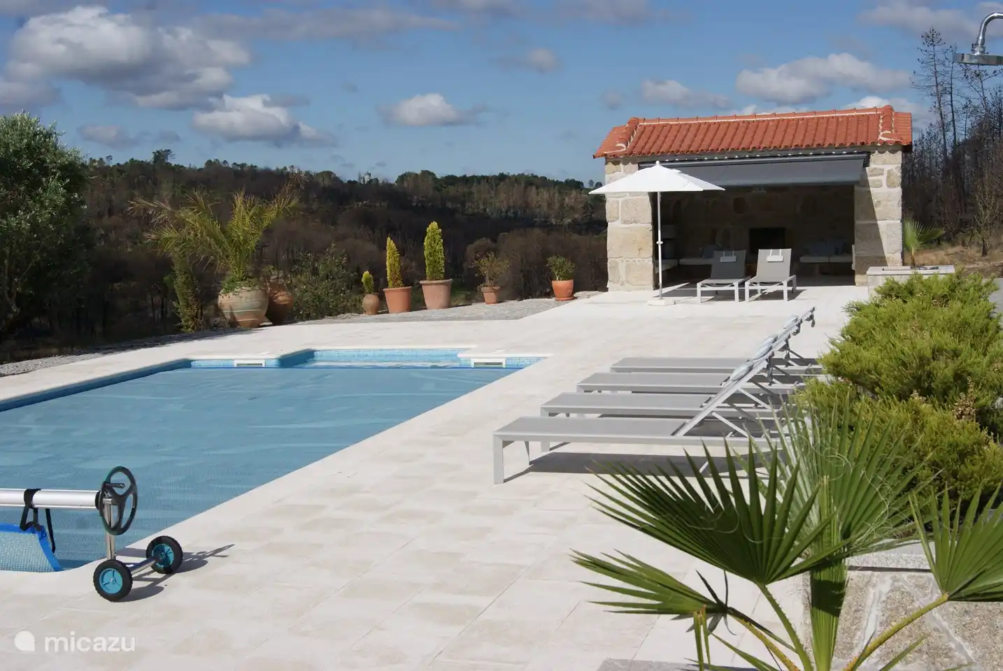 Swimming pool and pool house