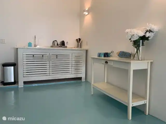 Kitchenette con vitrocerámica y cafetera Nespresso.