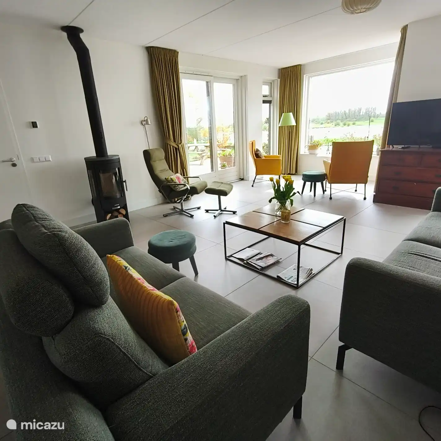 Living room with wood stove