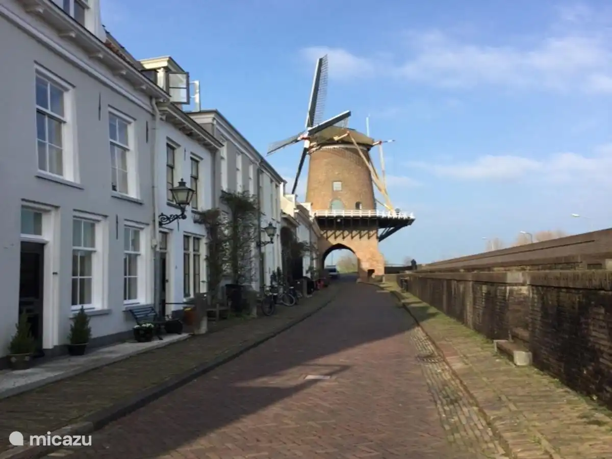 Dies ist die berühmte Windmühle Rhein und Lek. Diese Mühle befindet sich hinter der Stadtmauer. Sie können dies nur wenige Gehminuten vom Haus entfernt besuchen. Es ist eine Mühle, in der begeisterte Freiwillige arbeiten, die erklären können, wie die Dinge in der Vergangenheit gelaufen sind. Danach können Sie noch Mehl kaufen.