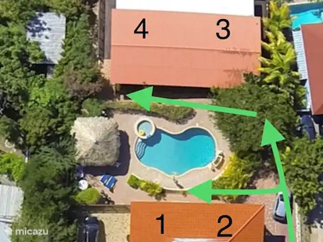 vakantiehuis huren in Curaçao, Banda Ariba (oost), Jan Thiel – Vakantie Villa Micazu Curacao 25 p drone overzicht
