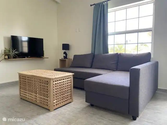 de woonkamer met televisie met voldoende televisiezenders, netflix en youtube