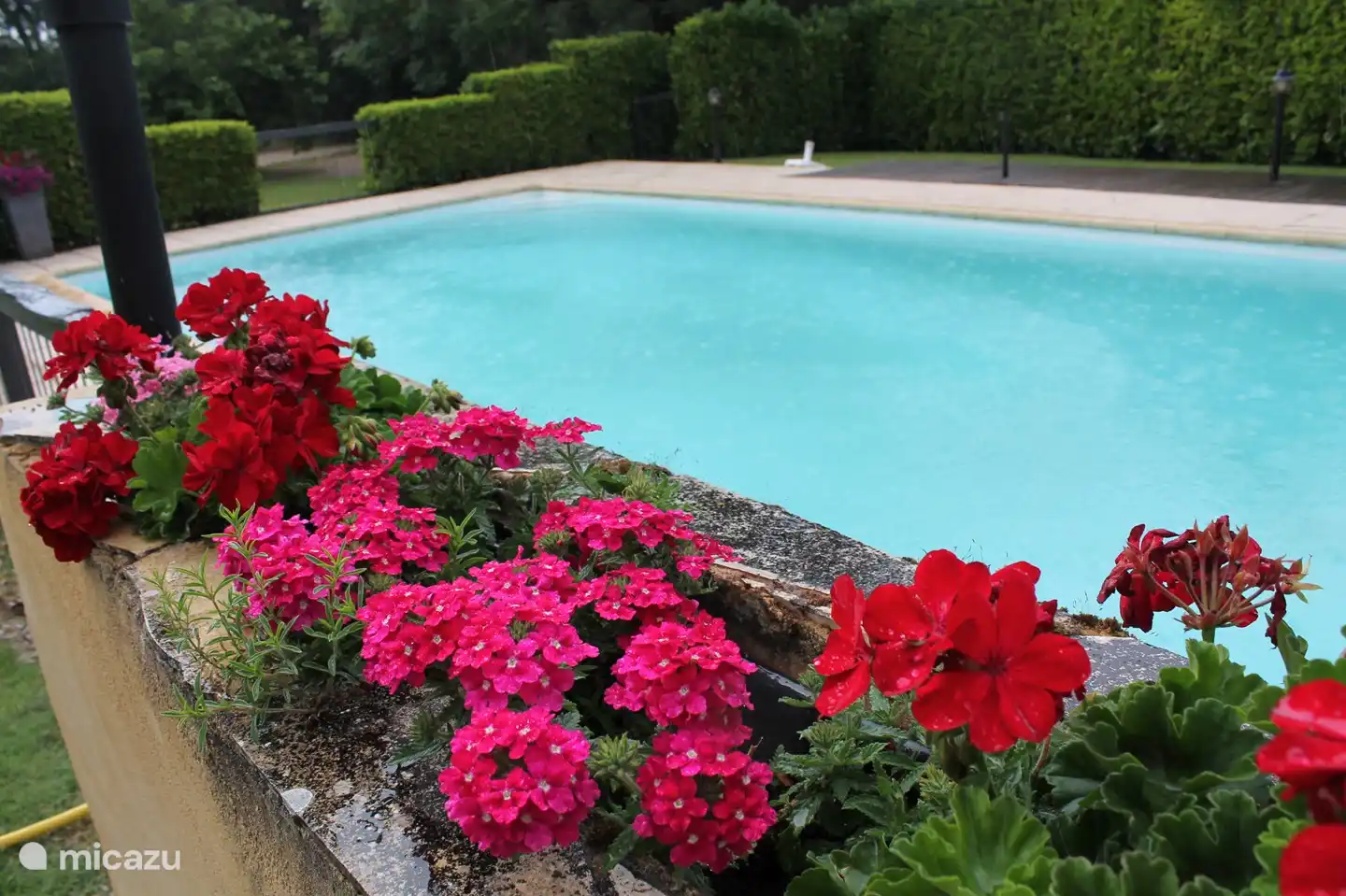 een  verlaten zwembad in de regen