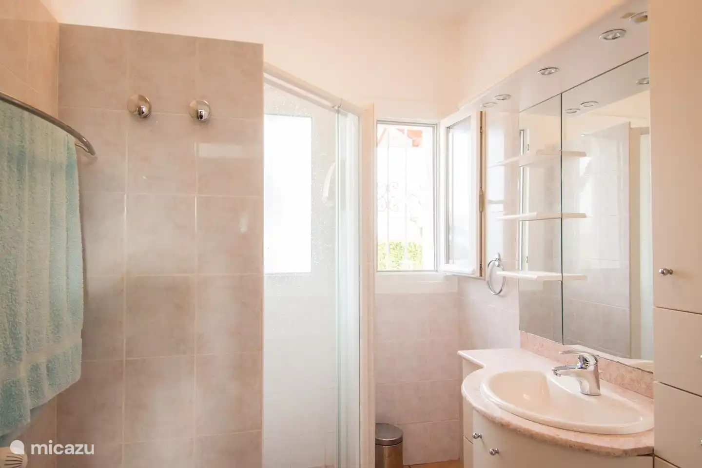 Zweites Badezimmer, zentral im Flur gelegen. Mit Dusche, Waschbecken und WC. 