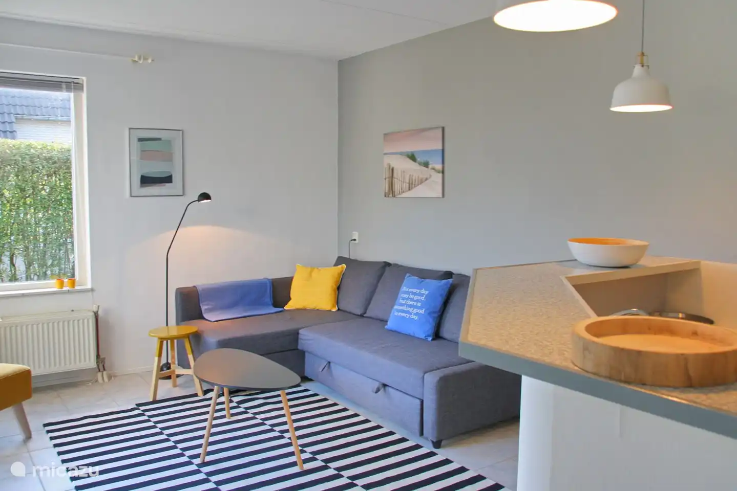 Modern furnished living room with sofa bed