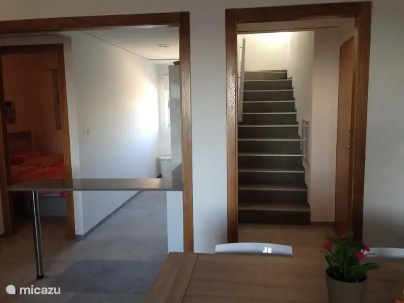 Salón con escaleras a la azotea.