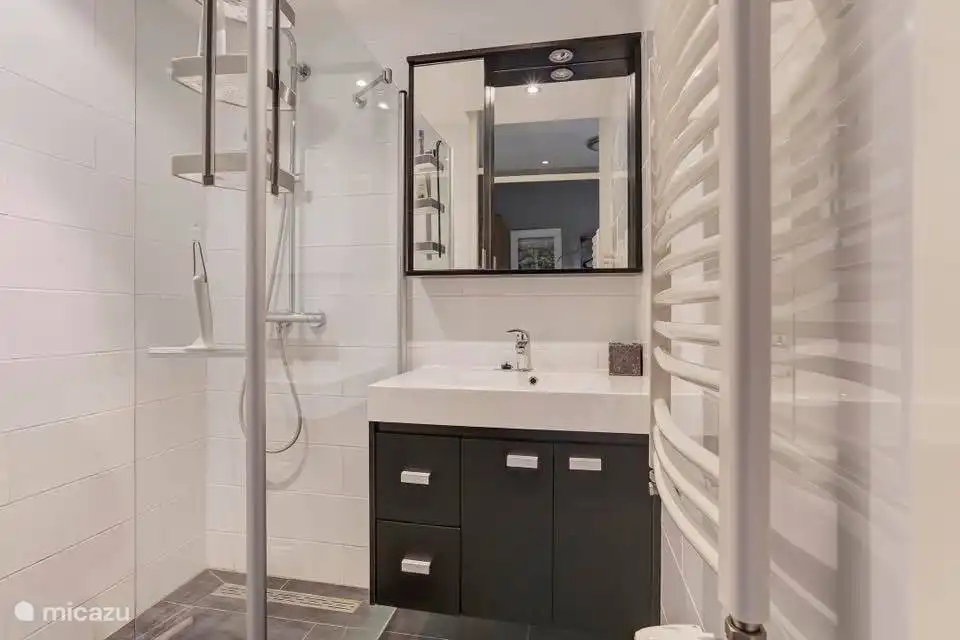 Bathroom is on the ground floor.
Sink and nice shower.