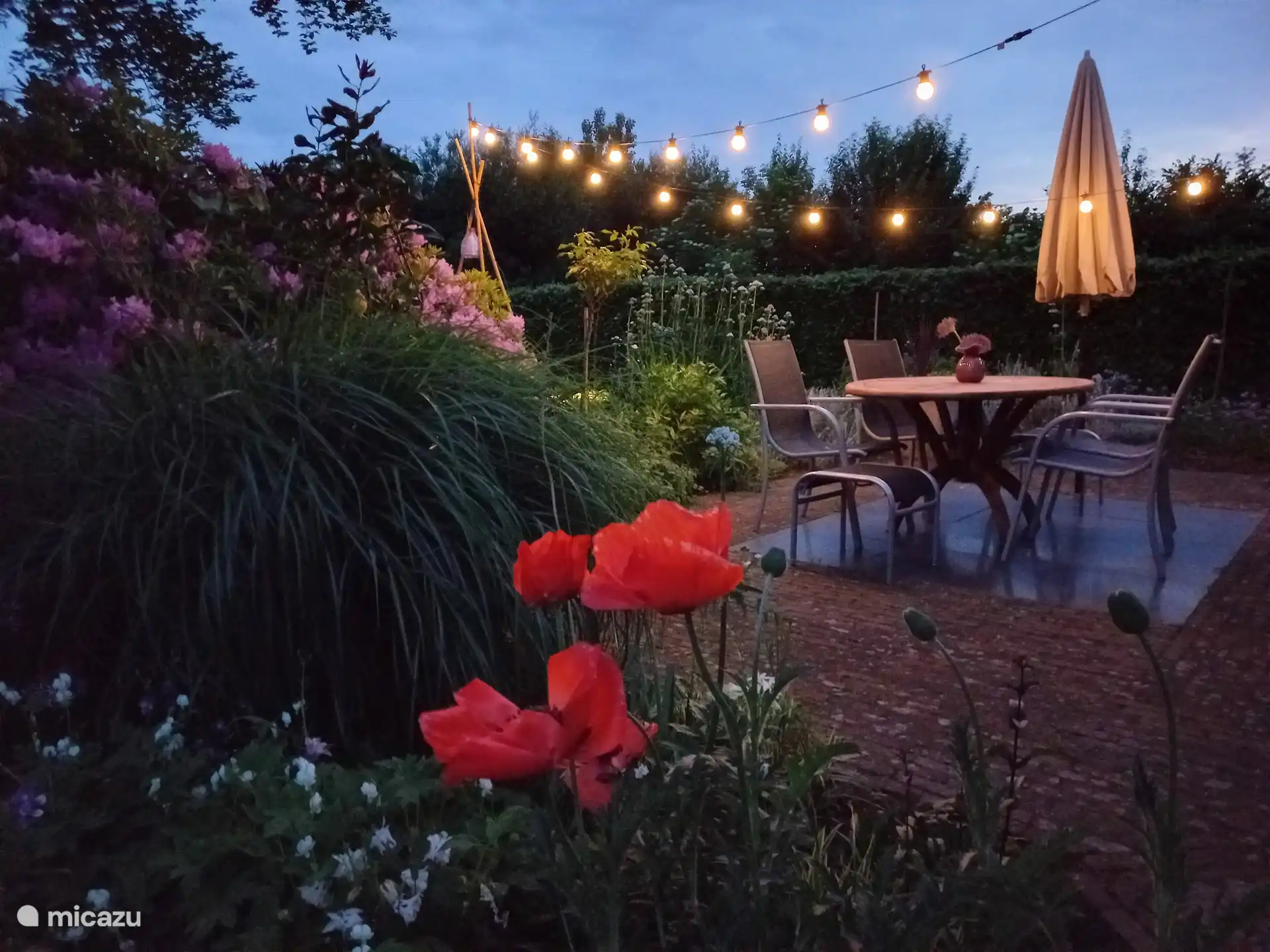 Avondsfeertje op het terras achter het bakhuis