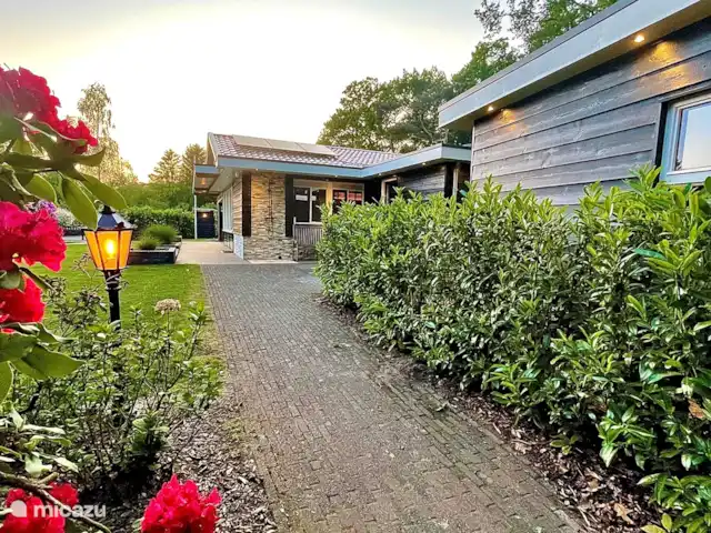 Luxury Garden Lodge Avec Climatisation + Sauna | Pays-Bas, Overijssel, Denekamp - bungalow Allée du cabanon de jardin au bungalow.