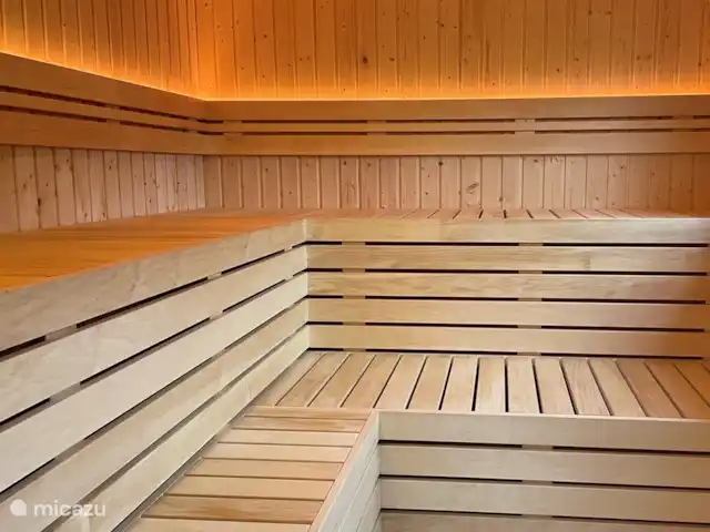 Luxury Garden Lodge Avec Climatisation + Sauna | Pays-Bas, Overijssel, Denekamp - bungalow Le sauna spacieux dispose de plusieurs zones de couchage/assises