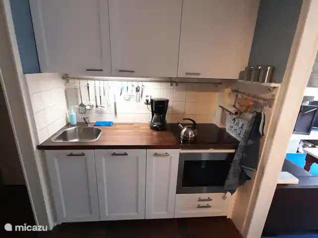 Maison de vacances en Zélande/Bleu | Pays-Bas, Zélande, Bruinisse - bungalow La cuisine a été nouvellement installée en novembre 2022, avec un combiné micro-ondes, lave-vaisselle, plaque à induction et hotte aspirante intégrée.
