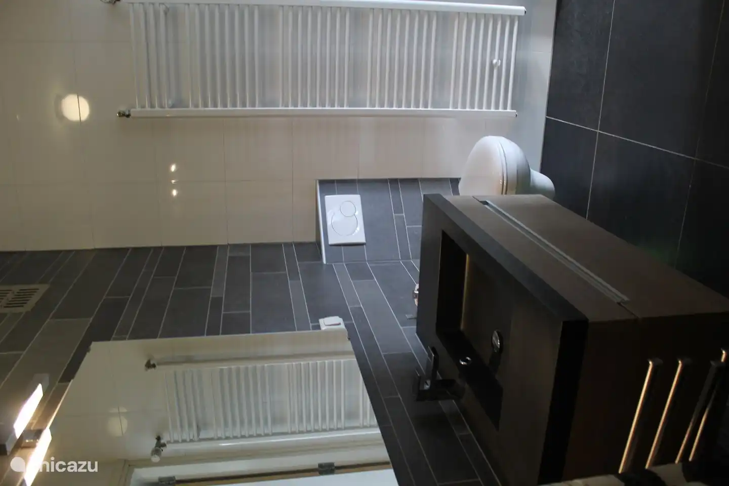 ein geräumiges Badezimmer mit WC.