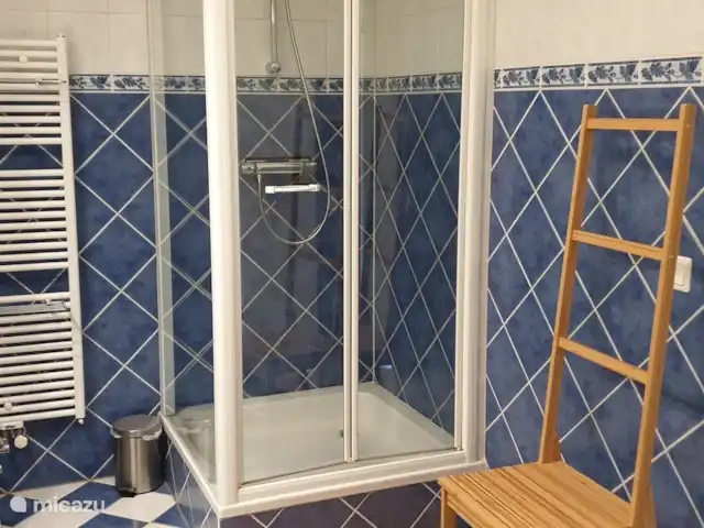 Appartement Plage Retour à la Côte | Pays-Bas, Hollande du Nord, Callantsoog - appartement Cabine de douche séparée avec douchette réglable en hauteur et mitigeur thermostatique. Vous pouvez sécher et suspendre vos vêtements sur la chaise.