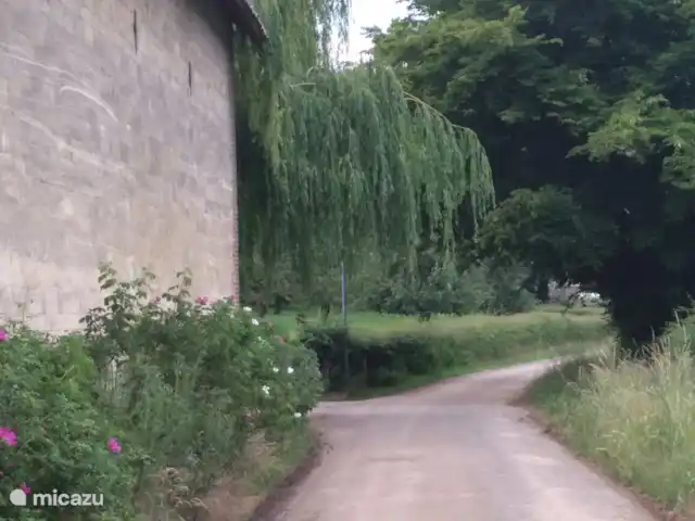 vakantiehuis huren in Nederland, Limburg, Klimmen – Hof Caerdebeeck - De Bron Zelfde plaatje, in de zomer. Achter de muur links toegangshek en poort