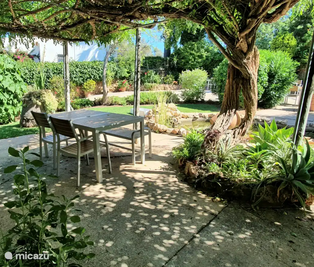 Private Terrasse mit natürlichem Schatten von der wunderschön bewachsenen Pergola