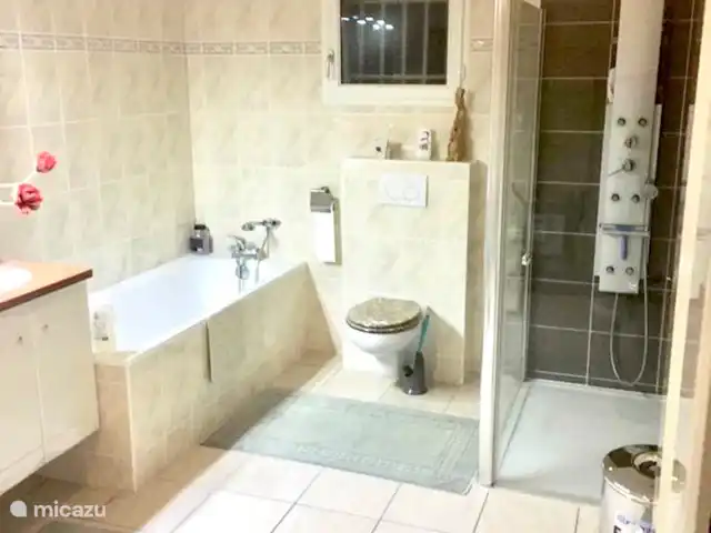 Villa Mon Cherry La Haute Preze 26 en Francia, Charente, Rouzède - villa El gran baño de la planta baja al que se accede por el recibidor y el dormitorio principal