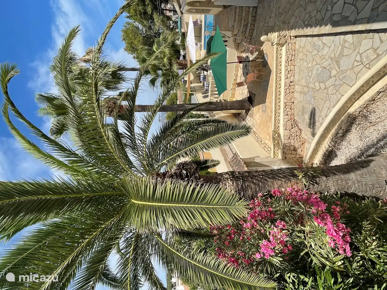 Terrasse ensoleillée avec plusieurs coins ombragés