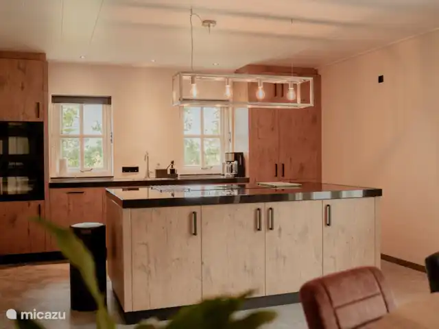 Boekels Buiten en Países Bajos, Barbante Septentrional, Boekel - casa vacacional Cocina con lavavajillas, vitrocerámica de inducción con extracción integrada, microondas y horno, frigorífico combi, tostador, batidora (barra), cafetera y tetera.