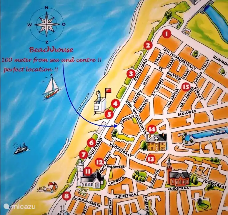 Der Strand und das Zentrum sind weniger als 100 Meter vom schönen Ferienhaus entfernt.