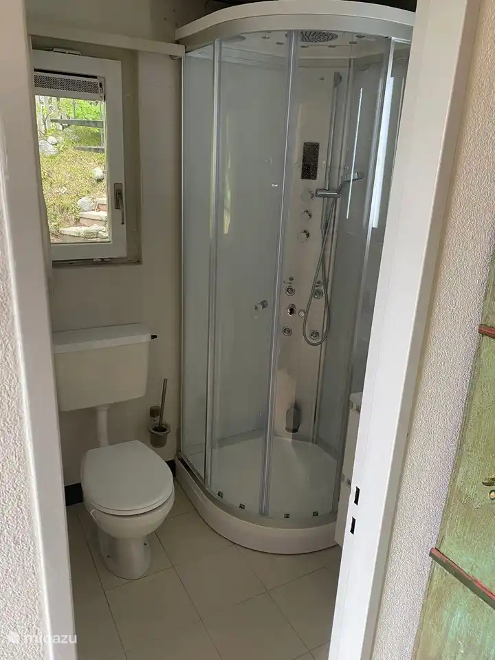 The massage steam shower with rain shower, hand shower, steam, massage jets, lights and blue tooth to play your favorite music while you stand enjoying.