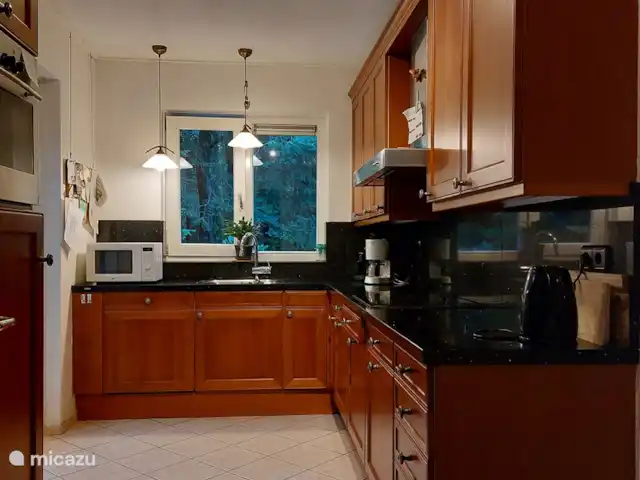 Boshuis huren in Nederland, Drenthe, Wateren - vakantiehuis De keuken is voorzien van een afwasmachine, een oven, een koelkast en een magnetron. In de berging vlakbij is een vriezer, een wasmachine en een droger. Er is voldoende servies en bestek e.d, Ook is er een contactgrill en een mixer e.d.