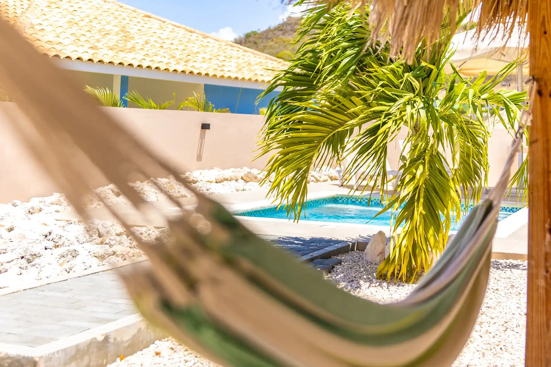 Relaxen onder de palapa in de 2 hangmatten.