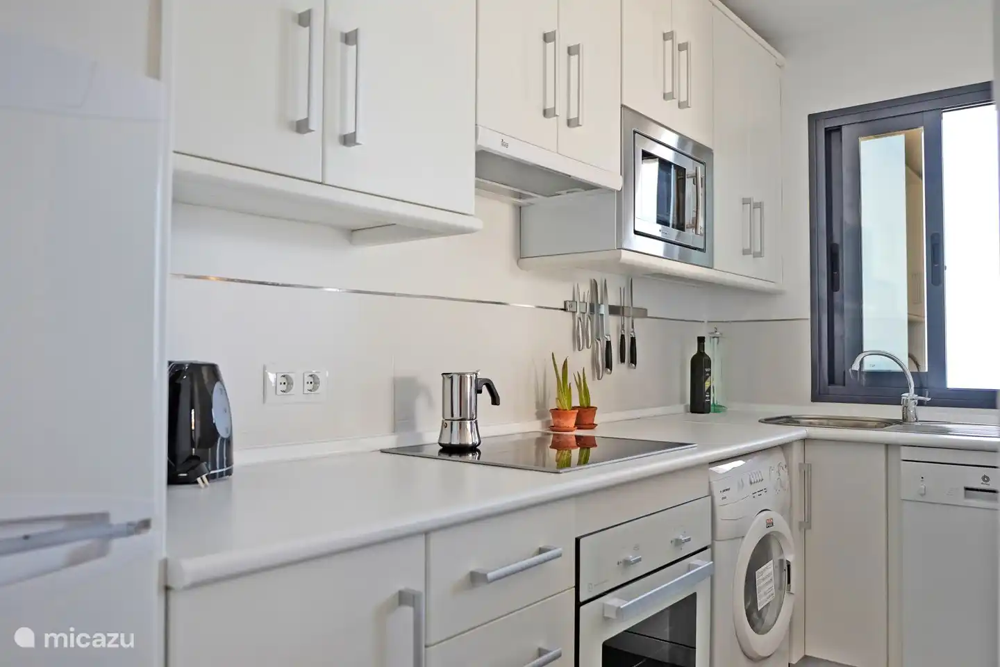 open keuken met wasmachine, vaatwas, oven, combi, koffiemachine,..