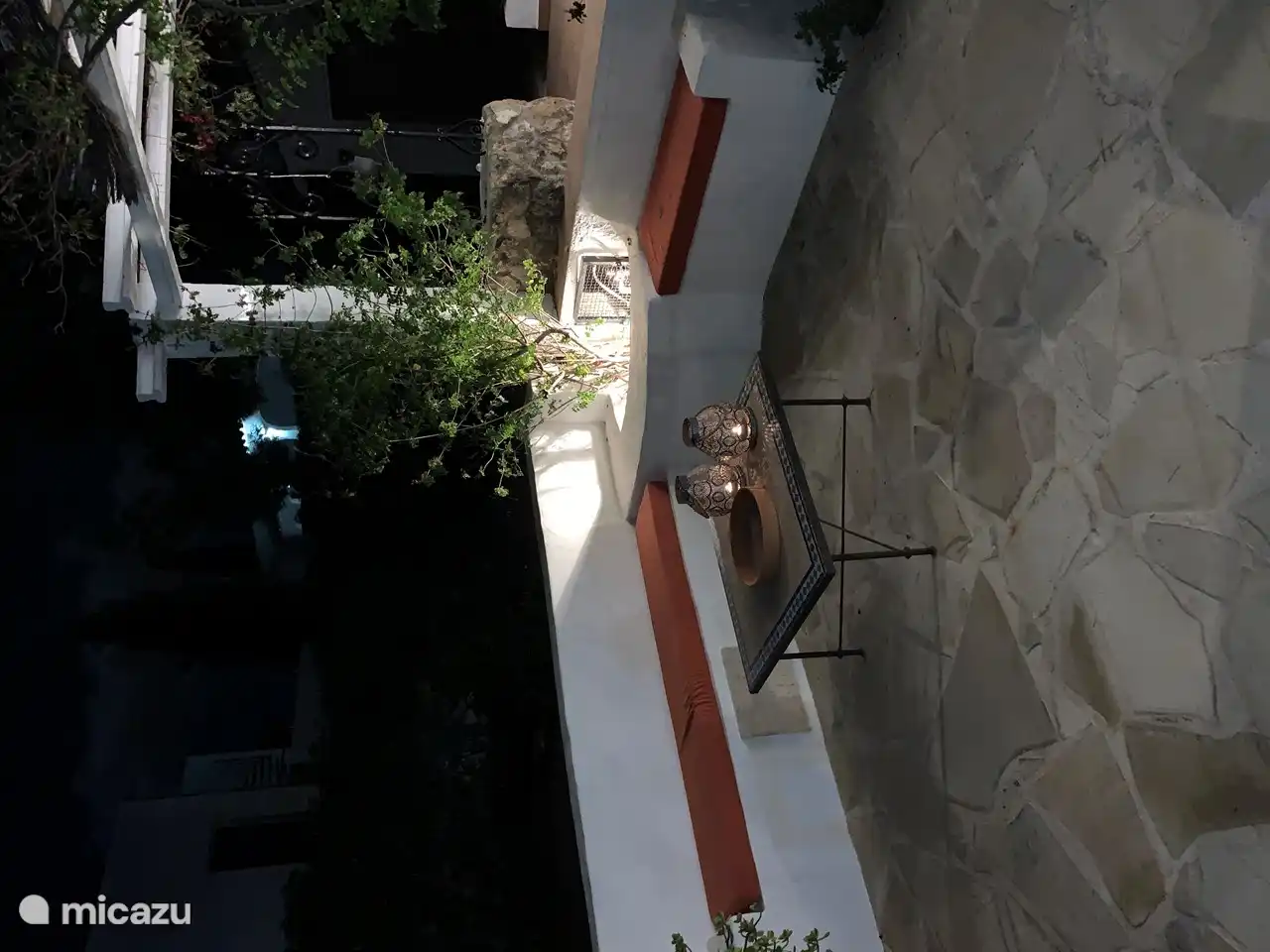 Ibiza corner with lighting in the evening.