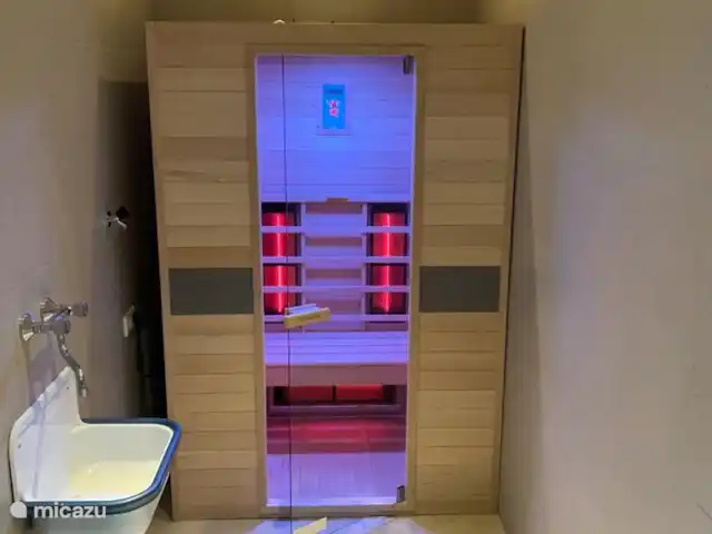 apartamento en Países Bajos, Barbante Septentrional, Venhorst  – Apartamento De Peelrand Hoeve Sauna de infrarrojos para 2 personas con iluminación de diferentes colores y radio.
La lavadora también se encuentra en la misma habitación.