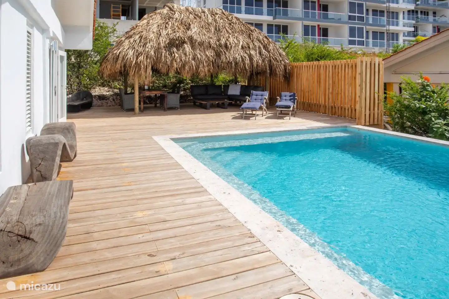 Swimmingpool mit Pooldeck und Palapa