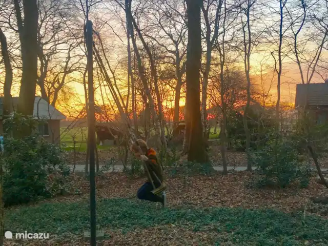 Huize Ruinen | Pays-Bas, Drenthe, Ruinen - maison de vacances Se balancer dans le jardin avec un beau coucher de soleil en arrière-plan (merci à Mme Pelkmans)