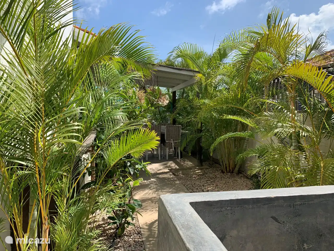 side garden with storage cupboard and sink