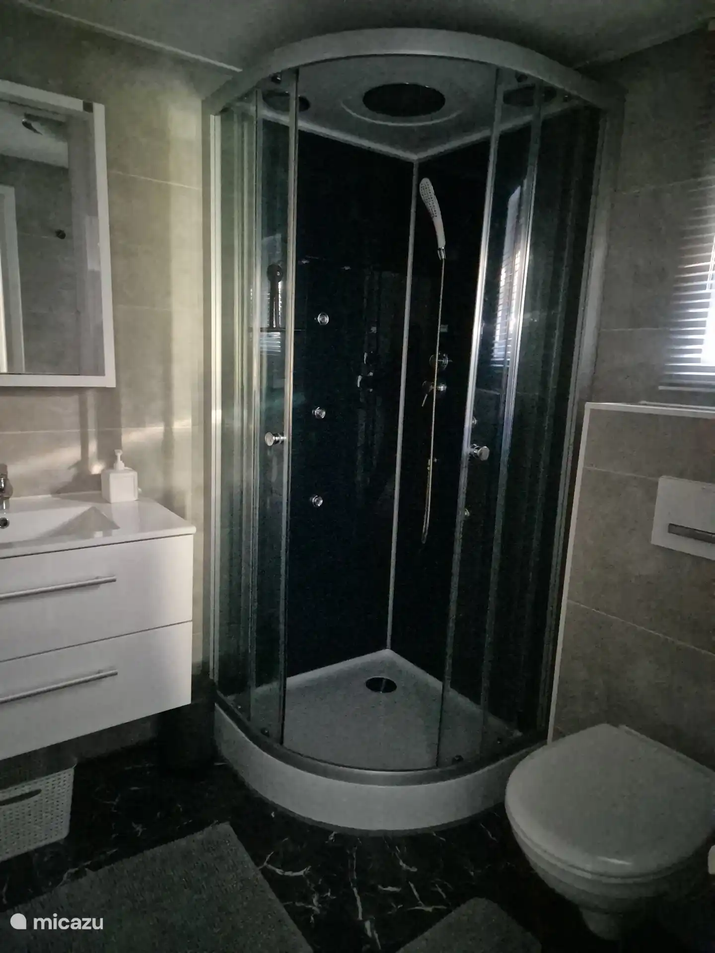 Spacious bathroom with jet stream .
Hair dryer available