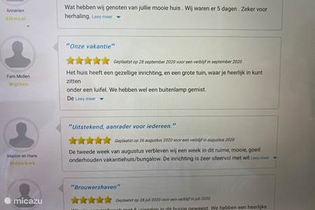 Reviews verhuur 2020 via Holland Vakantiehuis