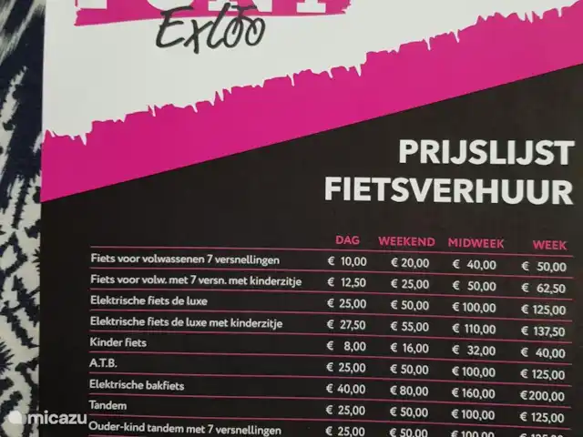 MemHill huren in Nederland, Drenthe, Exloo - bungalow Geen eigen fietsen mee? Geen probleem. Bij Fietspunt in Exloo is van alles te huur. Ze brengen en halen bij het huisje.
Bij het Fletcher hotel zijn alleen e-bikes te huur.