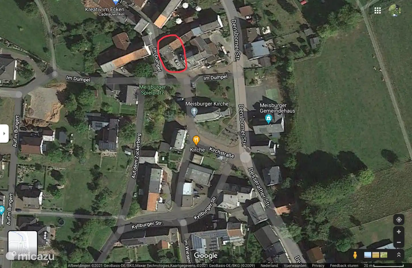 Carte de Meisburg. Hopfi est marqué en rouge. Comme vous pouvez le voir, vous pouvez marcher à gauche et à droite de la rue dans la nature.