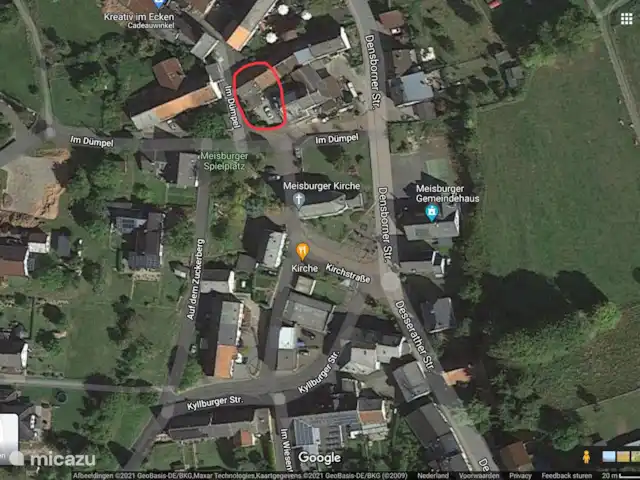 Location de Vacances Allemagne, Eifel, Meisburg, maison de vacances - Hopfi Husli Carte de Meisburg. Hopfi est marqué en rouge. Comme vous pouvez le voir, vous pouvez marcher à gauche et à droite de la rue dans la nature.