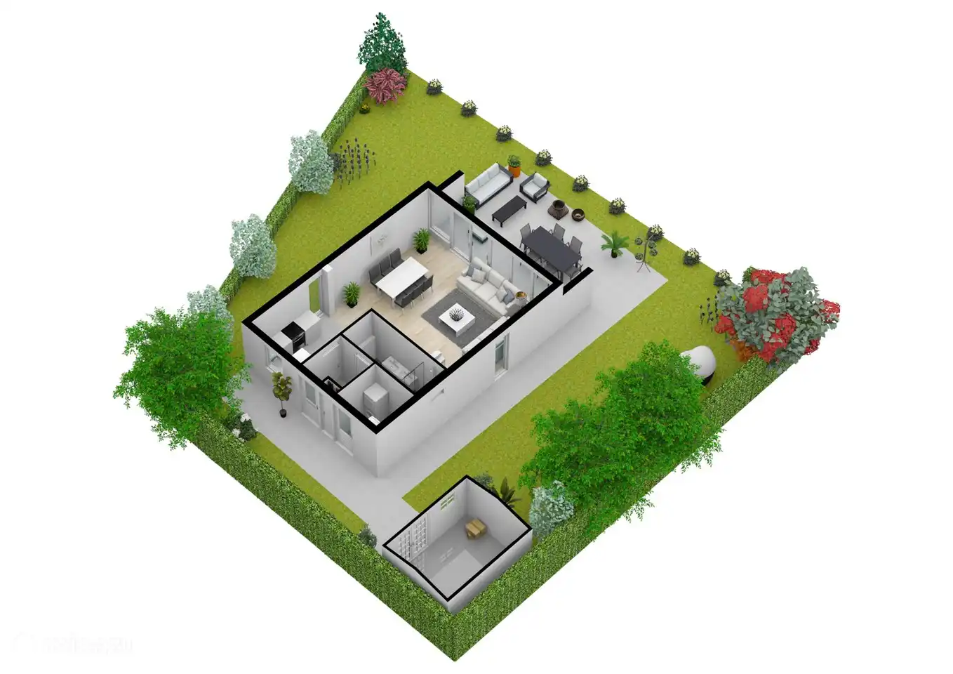 The floor plan of the plot and the ground floor