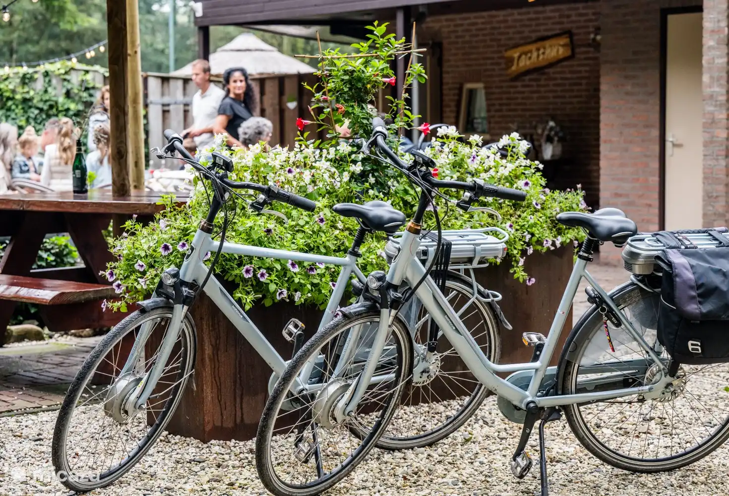 After a beautiful bike ride, grab a refreshing drink in the Hunting Lodge