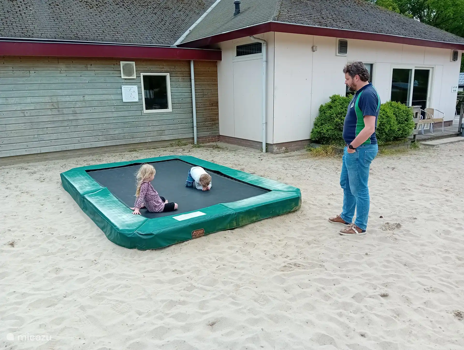 The playground and just enjoy the trampoline.